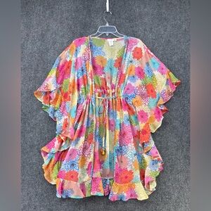Bleu Rod Beattie Make It Pop Caftan Floral Swim Cover Size Large Resortwear